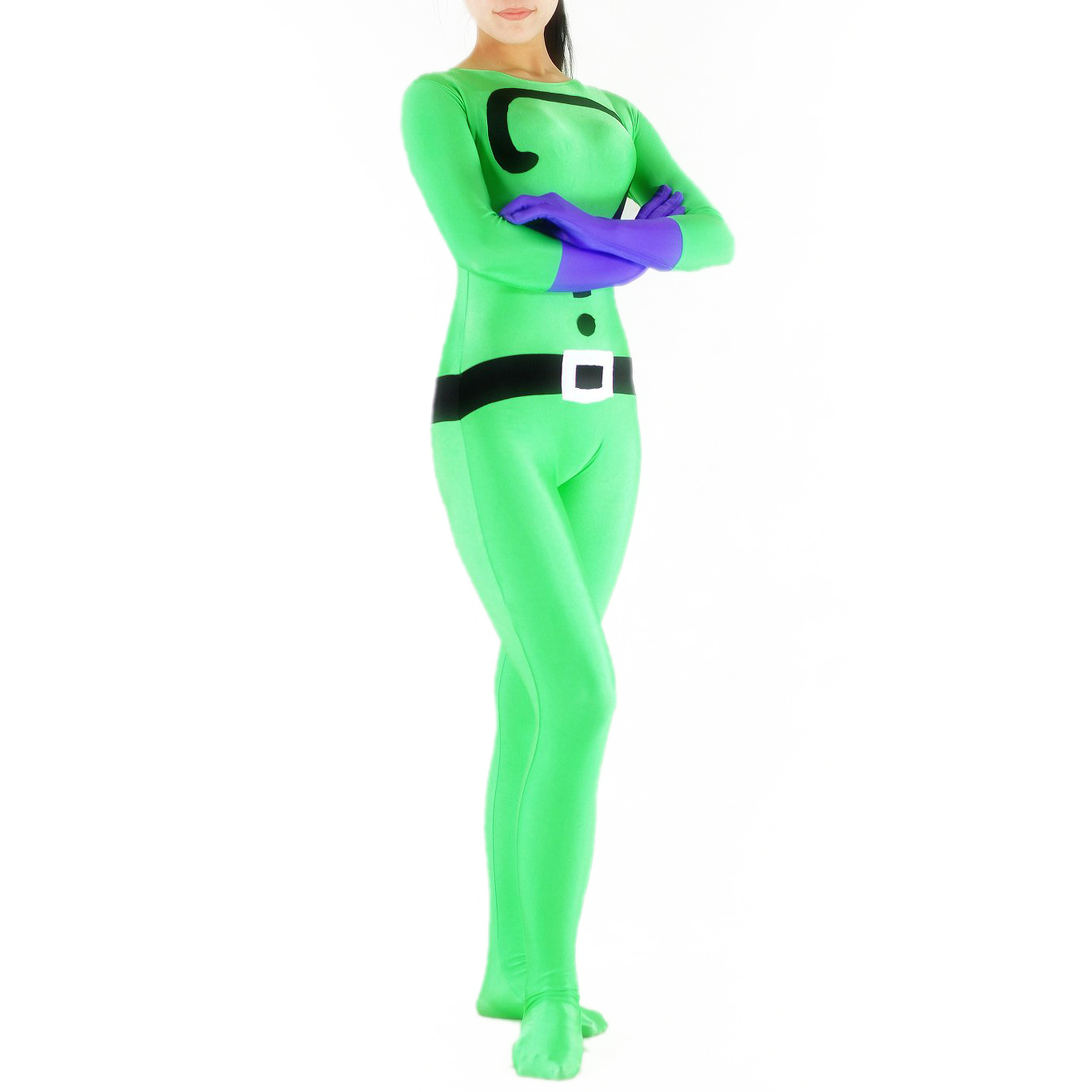 Unisex-Jumpsuit-styled Green Lycra Spandex Back Zipper Unisex Ca - Click Image to Close