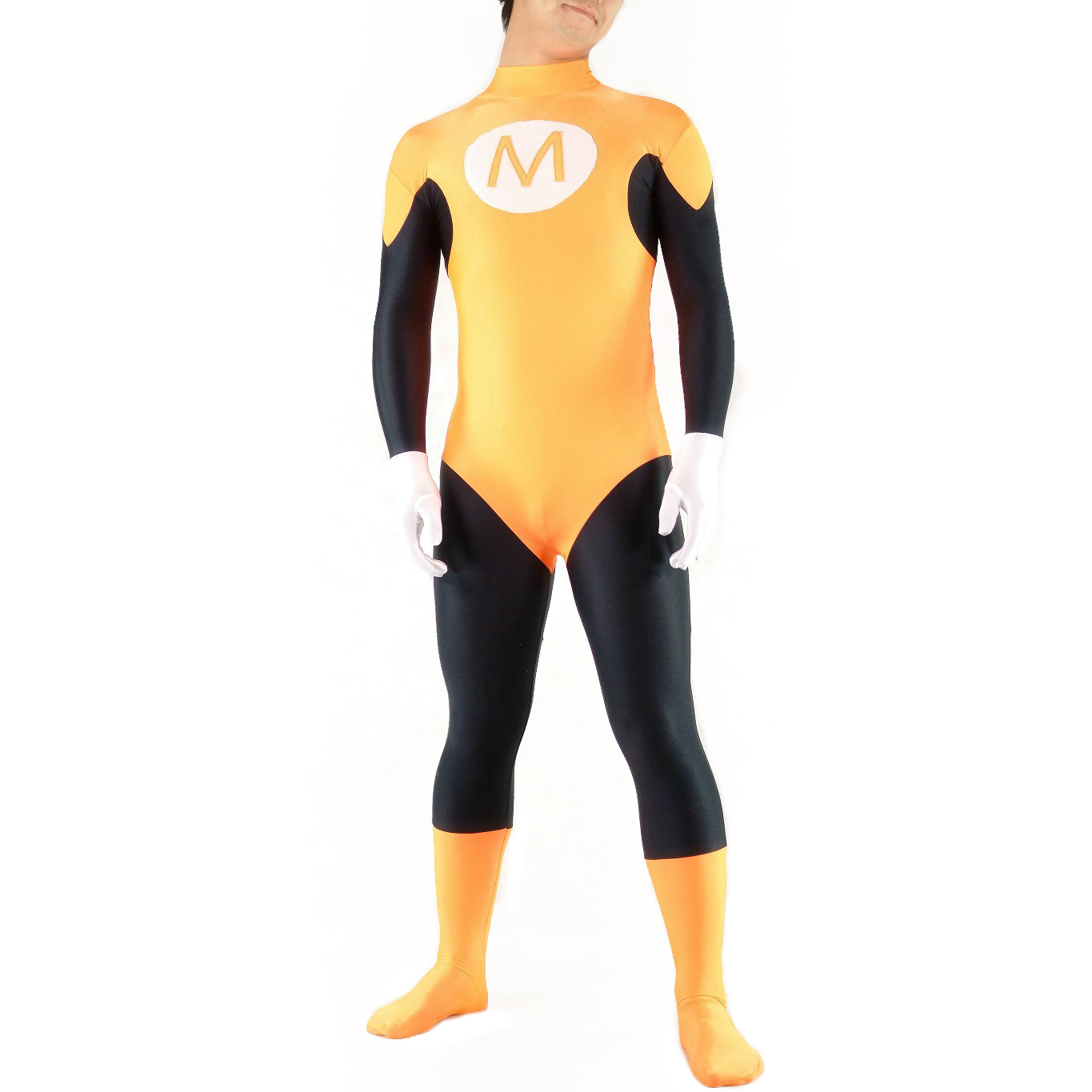 Unisex-Yellow and Black Lycra Spandex Back Zipper Catsuit (PS064