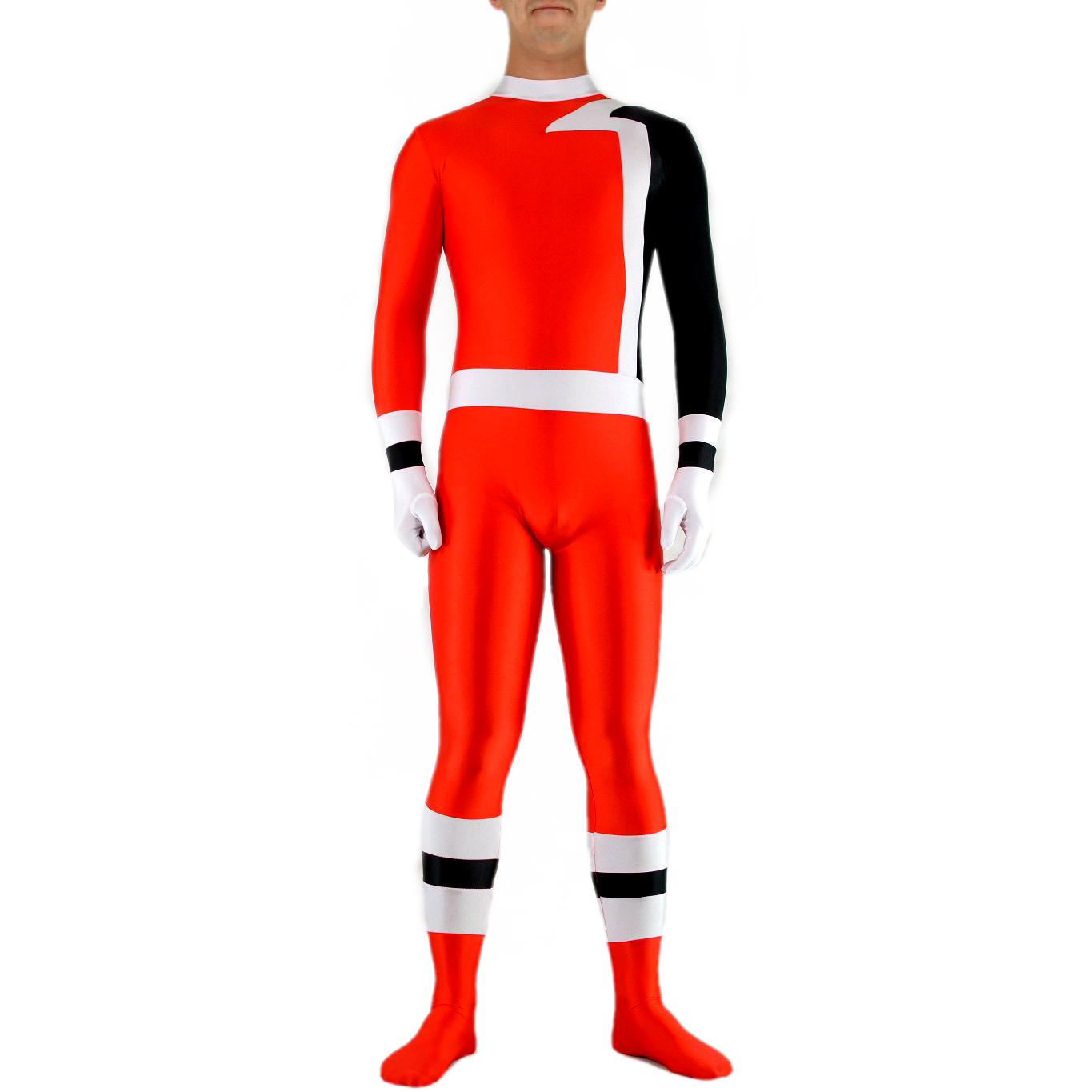 Unisex-Red White and Black Lycra Spandex Back Zipper Catsuit (PS