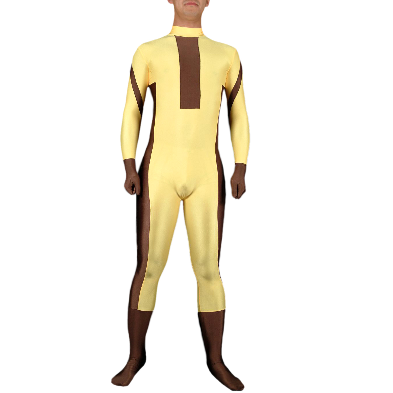 Unisex-Yellow and Coffee Lycra Spandex Back Zipper Catsuit (PS08 - Click Image to Close