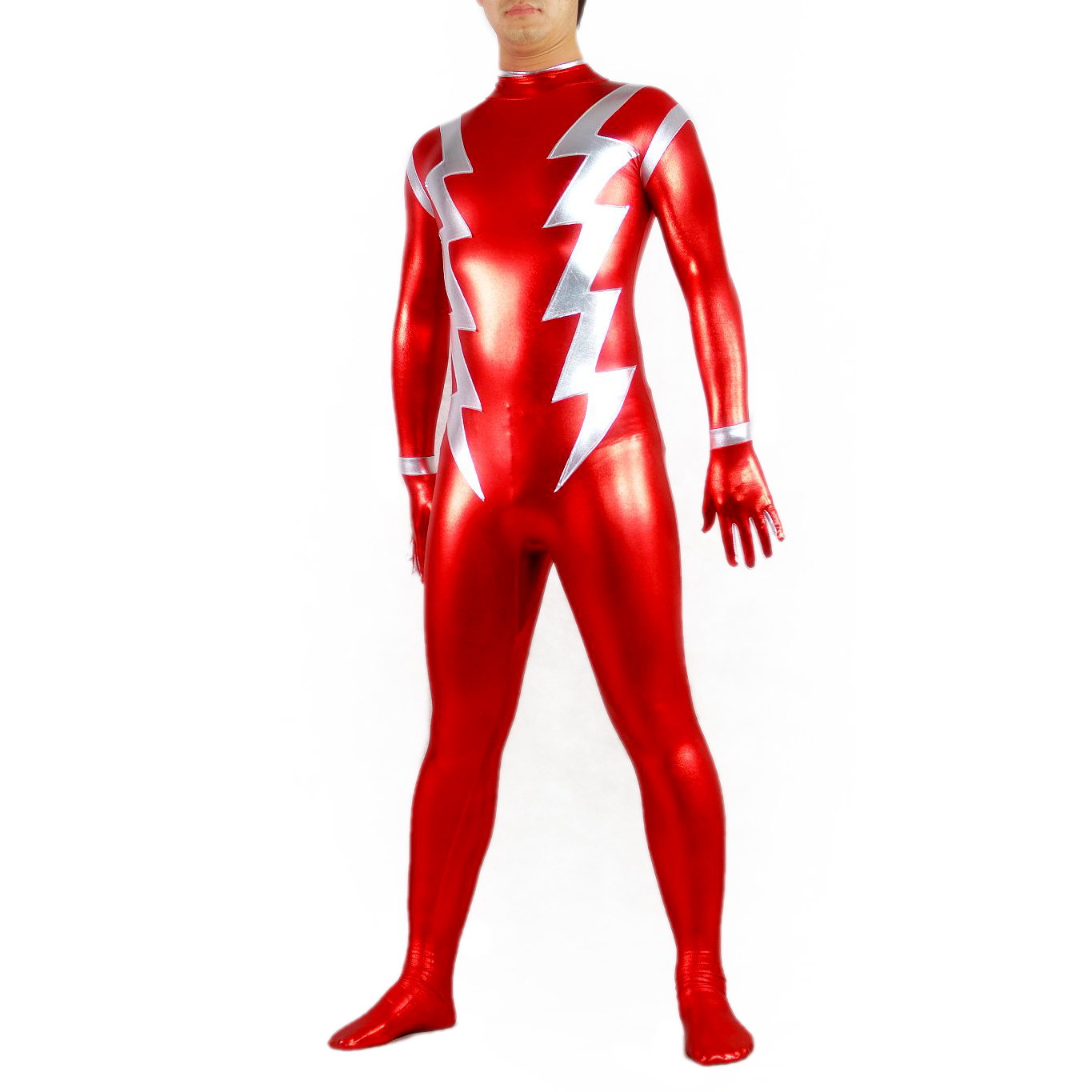 Unisex-Red and Silver Lycra Spandex Back Zipper Catsuit (PS095)