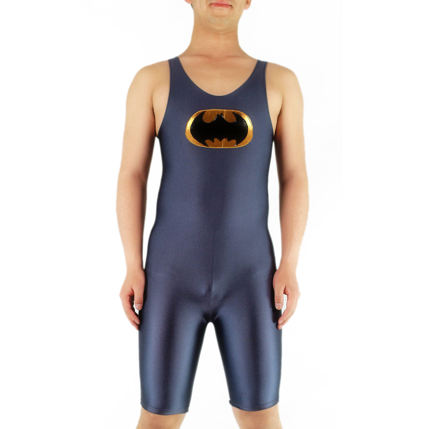 Men's Jumpsuit-styled Dark Grey Lycra Spandex Scoop Catsuit (M10 - Click Image to Close