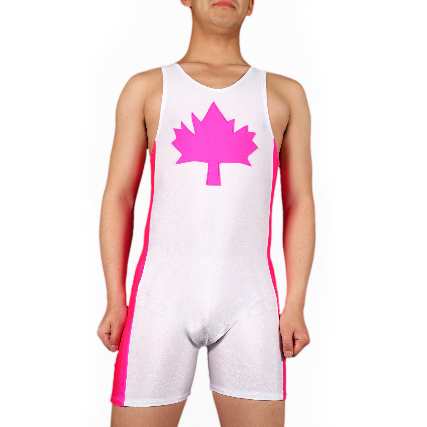 Men's Jumpsuit-styled White with Burgandy Lycra Spandex Sleevele - Click Image to Close