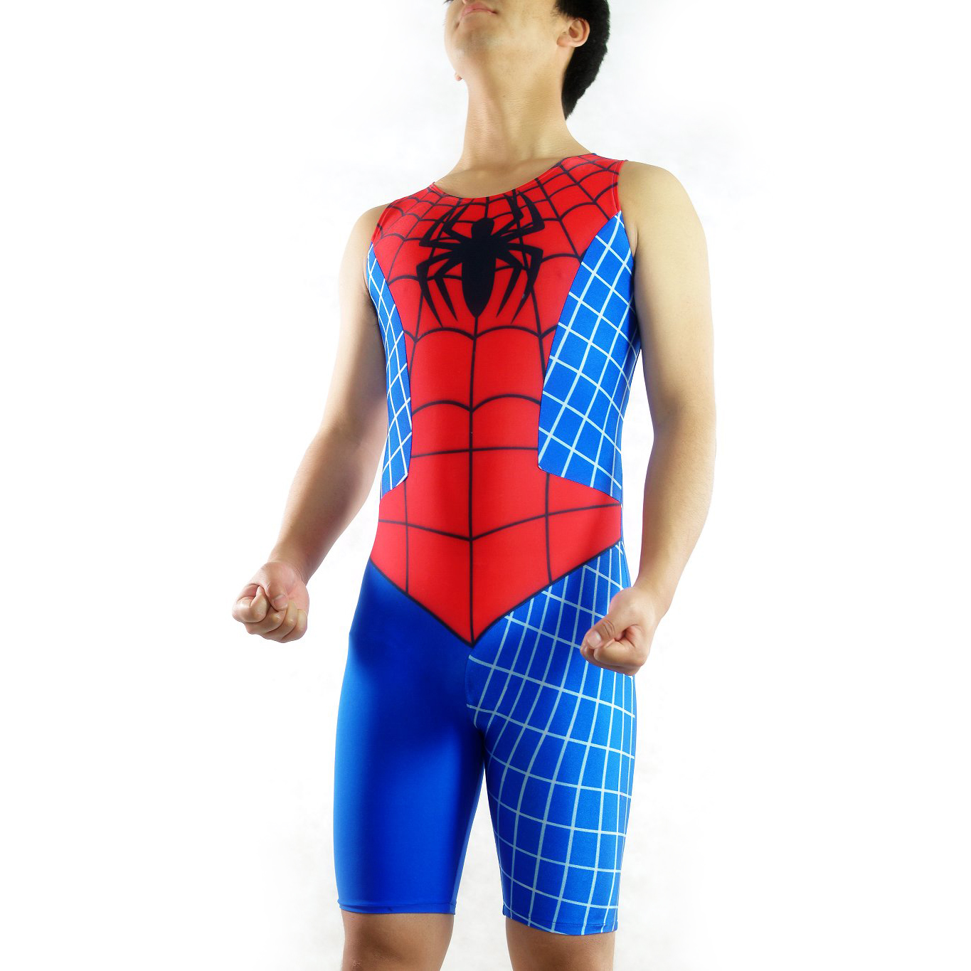 Men's Spiderman Blue and Red Lycra Spandex Sleeveless Catsuit (M - Click Image to Close