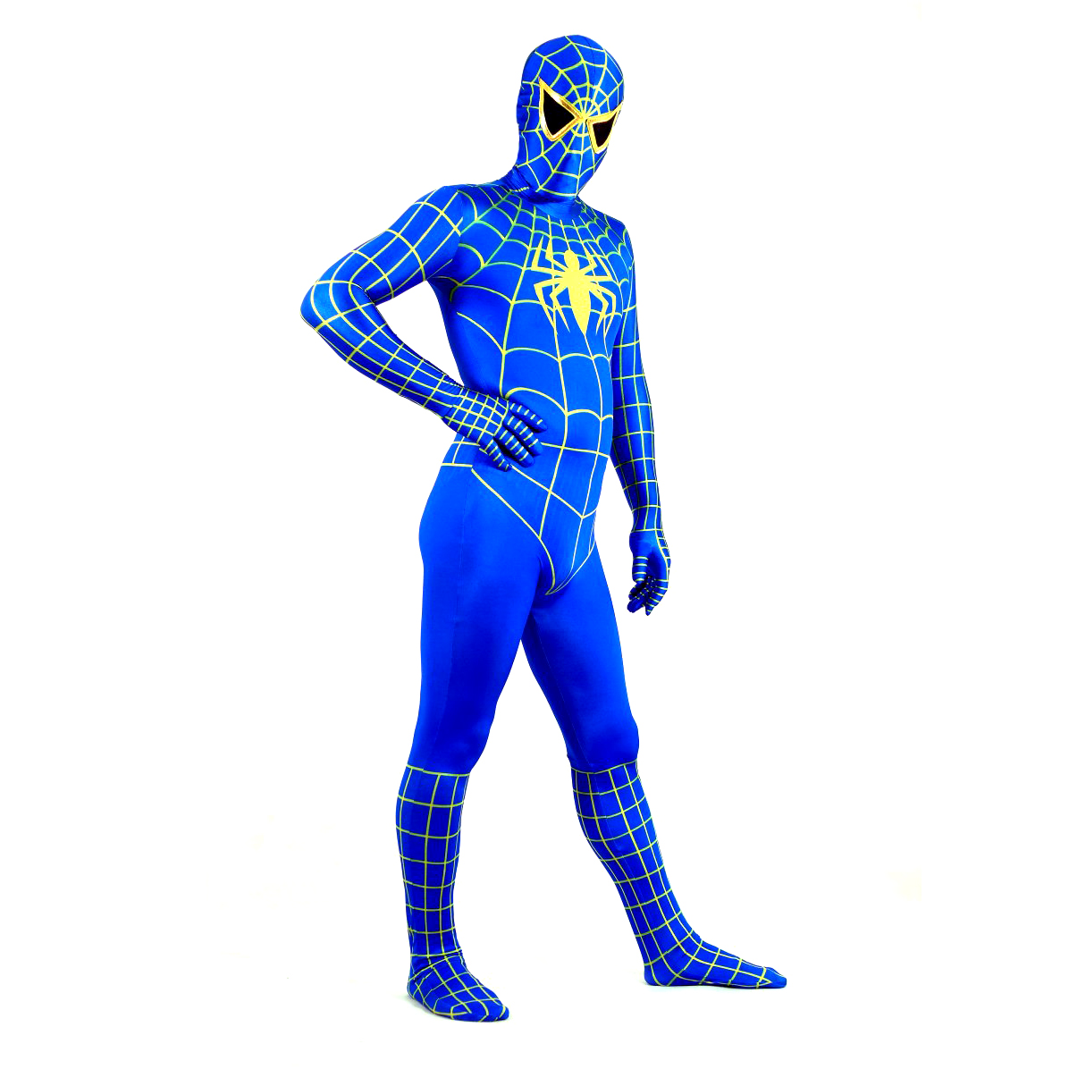 Men's Spiderman Blue with Yellow Lycra Spandex Back Zipper Zenta - Click Image to Close