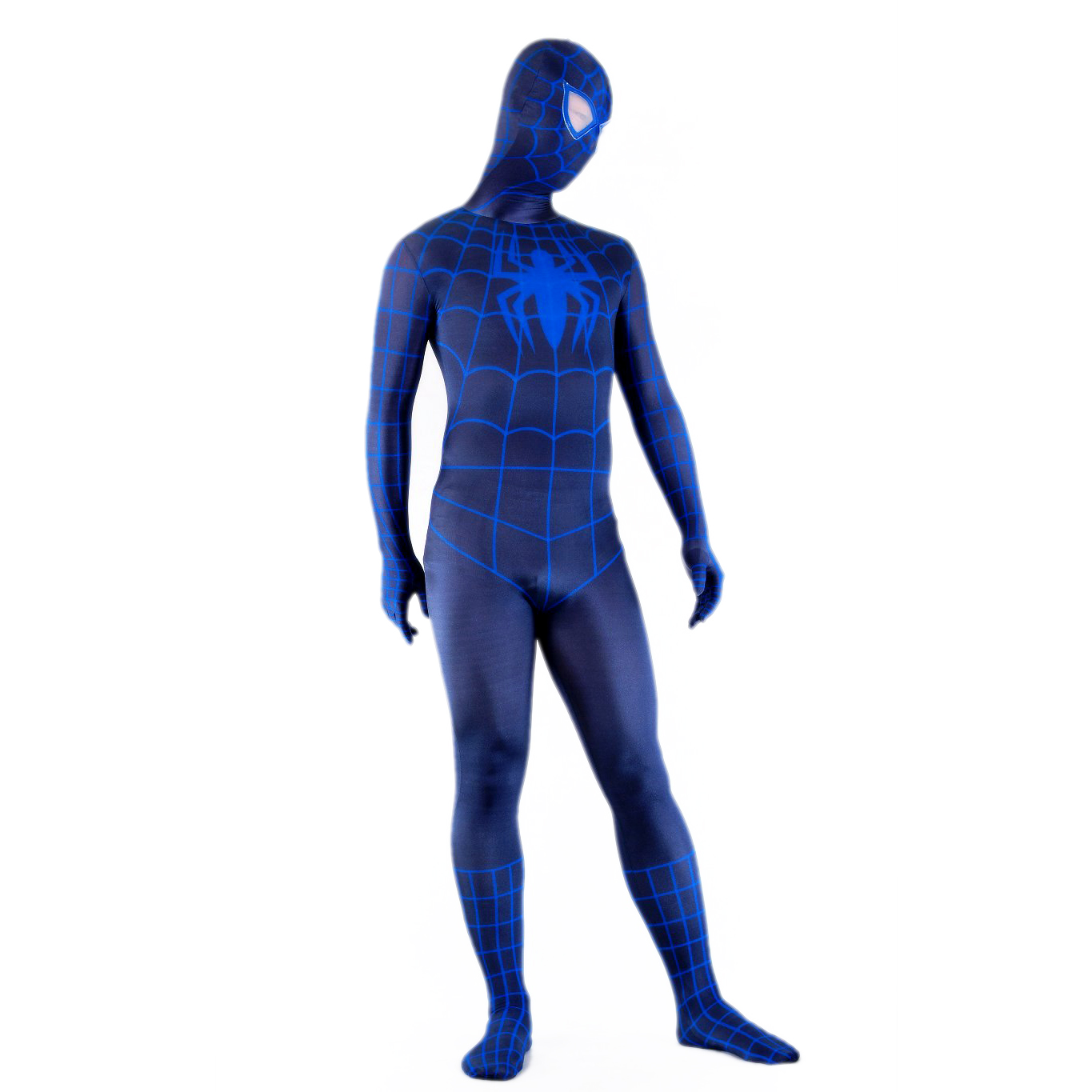 Men's Spiderman Black with Blue Lycra Spandex Back Zipper Zentai - Click Image to Close