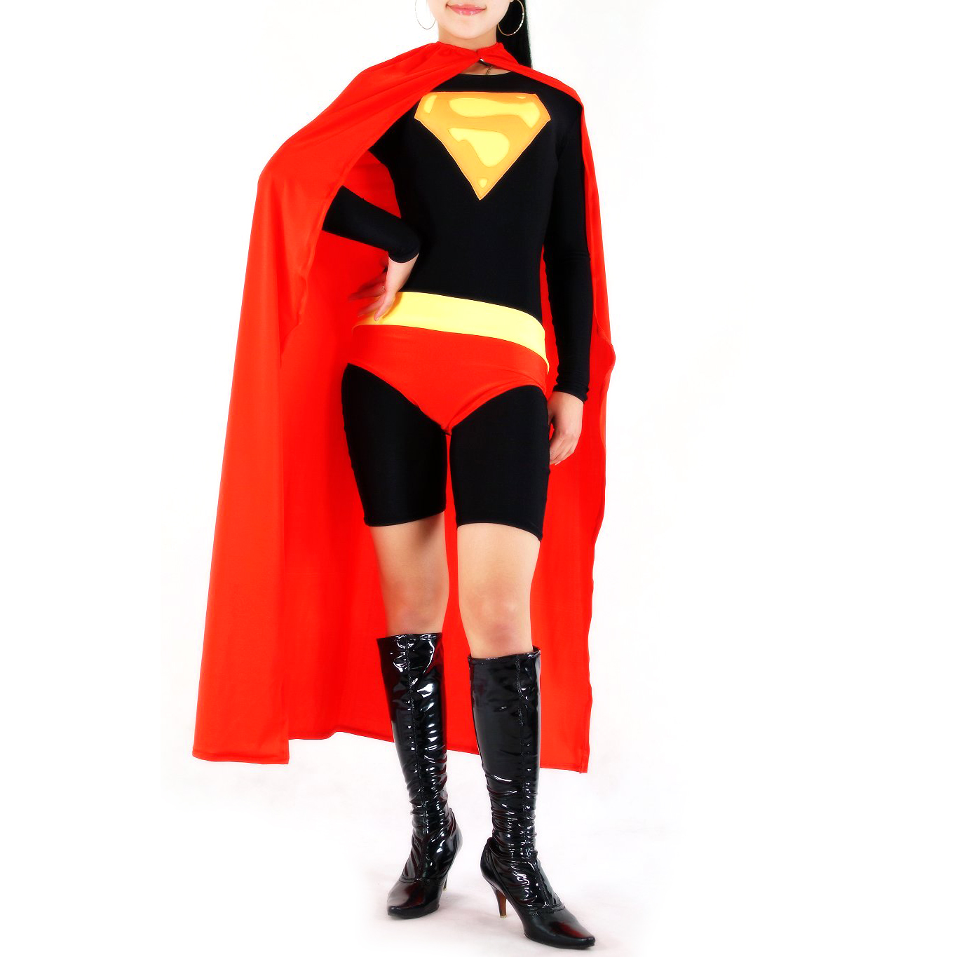 Women's Superwoman Black and Red with Yellow Lycra Spandex Back