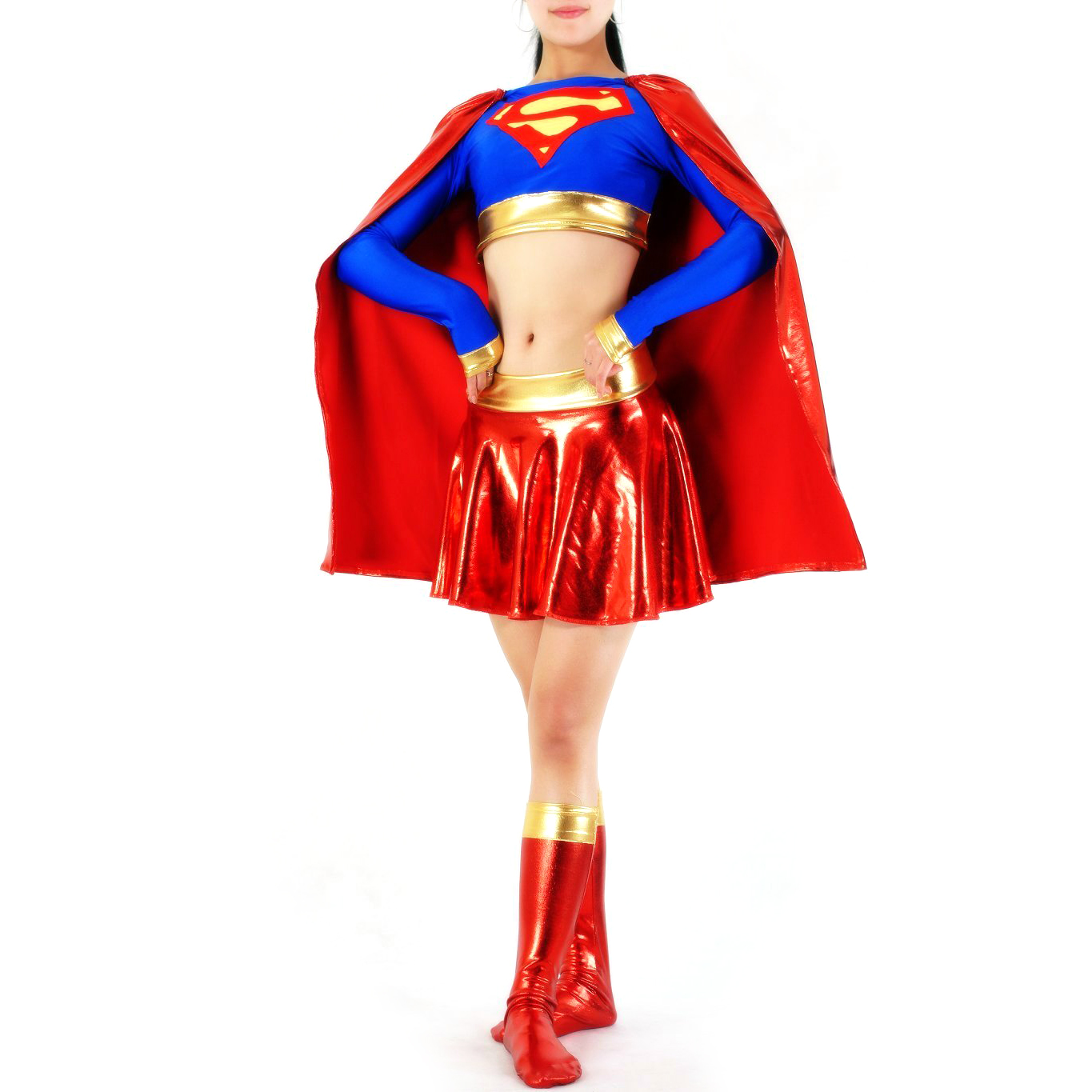 Women's Superwoman Red with Yellow Shiny Metallic and Blue Lycra - Click Image to Close