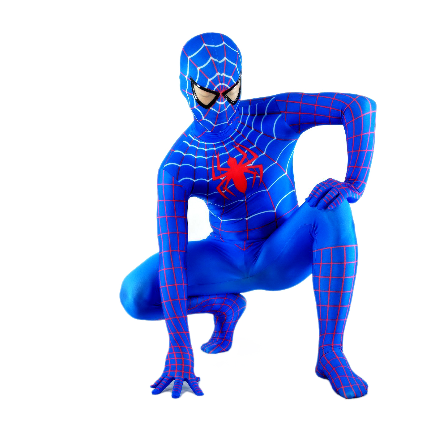 Men's Spiderman Blue with Red Lycra Spandex Back Zipper Zentai S - Click Image to Close