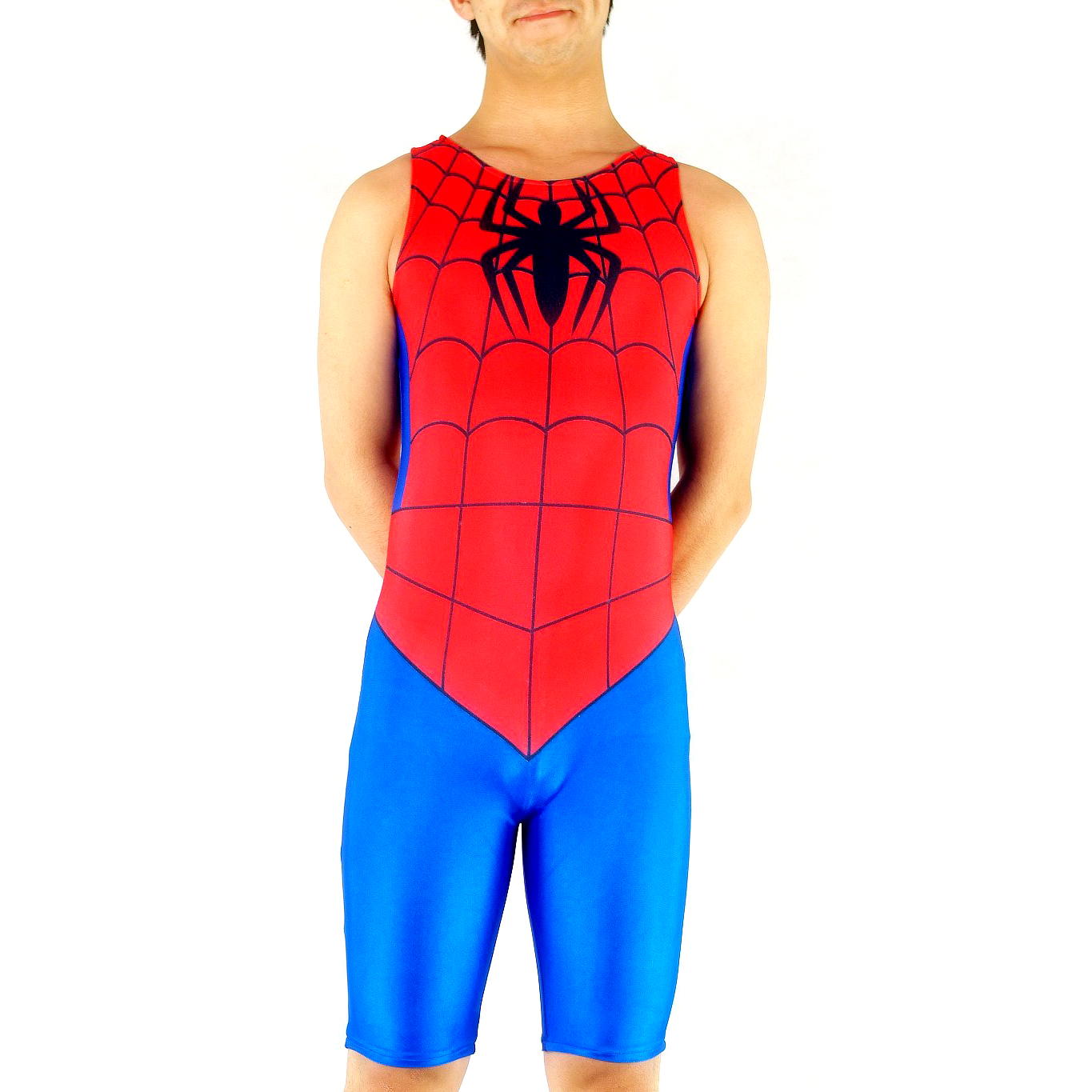 Men's Spiderman Blue and Red Lycra Spandex Sleeveless Catsuit (Z - Click Image to Close