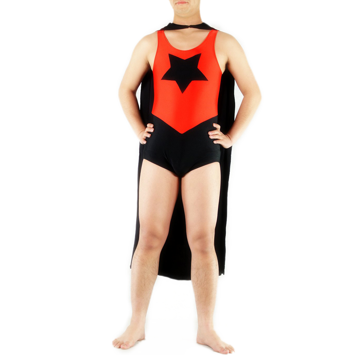 Men's Superhero Black and Red Lycra Spandex Sleeveless Catsuit (