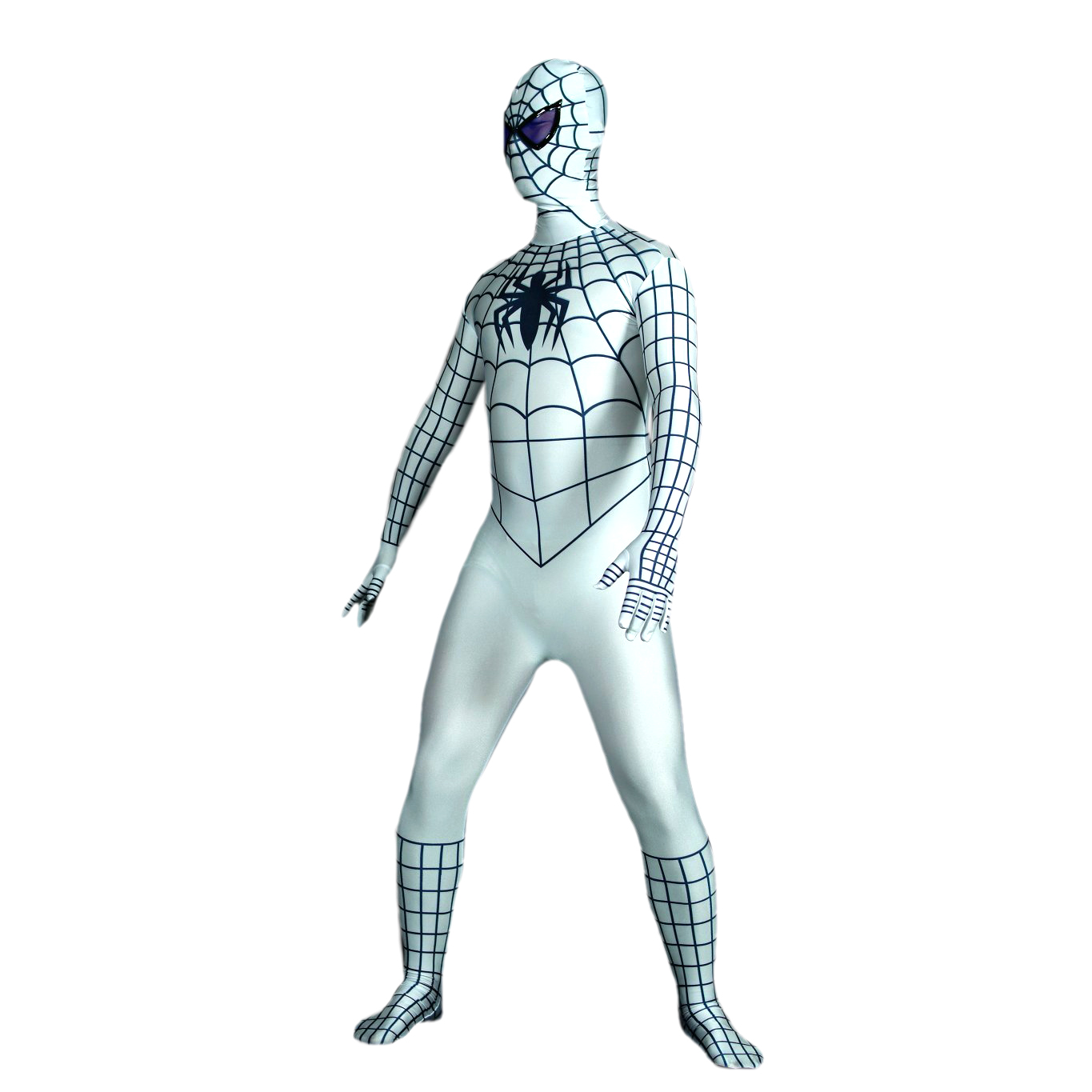 Men's Spiderman White with Black Lycra Spandex Back Zipper Zenta