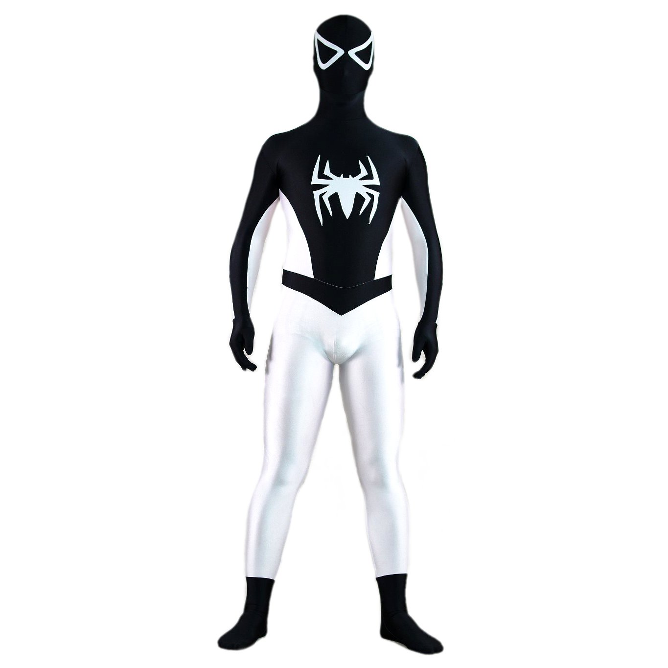 Men's Spiderman Black and White Lycra Spandex Back Zipper Zentai - Click Image to Close