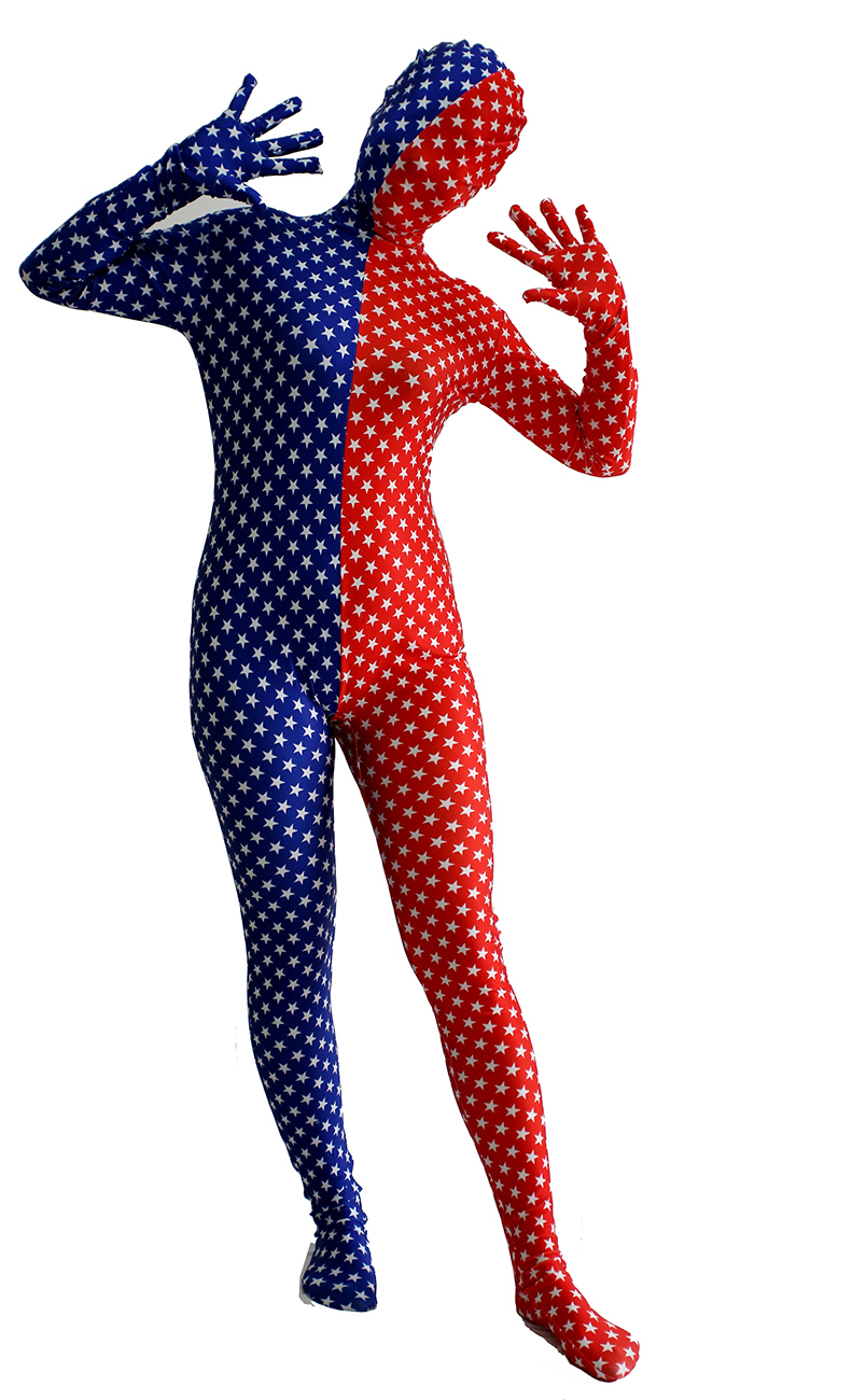 Red Blue Lycra Back Zipper Double-Pattern with Star Zentai