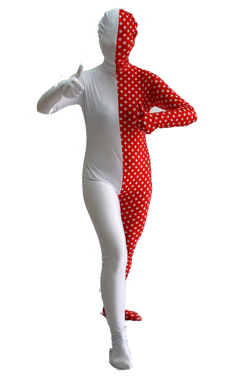White Red Yellow Lycra Back Zipper Double-Pattern with Star Zent - Click Image to Close
