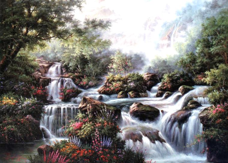 A Series of Small Waterfalls in the Jungle - Click Image to Close