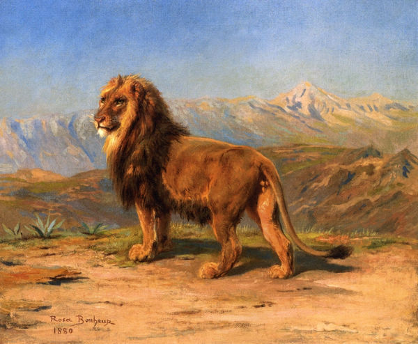 Lion in a Mountainous Landscape - Click Image to Close