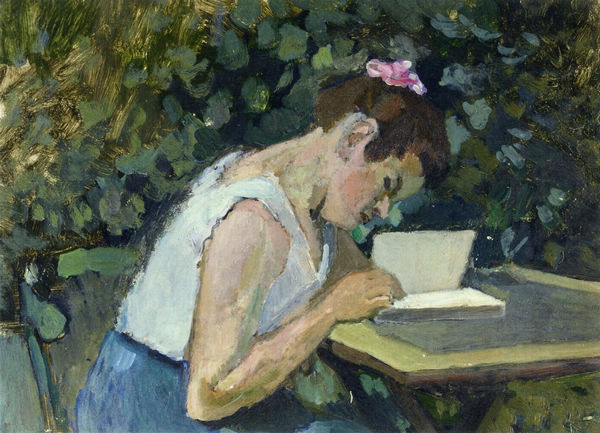 Woman Reading in a Garden - Click Image to Close