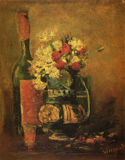 Vase with Carnations and Bottle