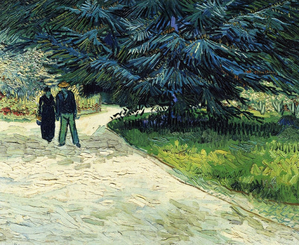 Public Garden with Couple and Blue Fir Tree: The Poet\'s Garden