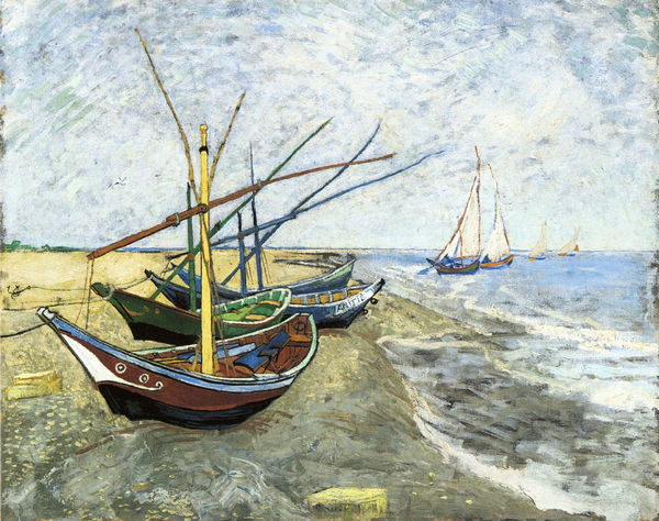 Fishing boats on the Beach at Les Saintes-Maries-de-la-Mer - Click Image to Close