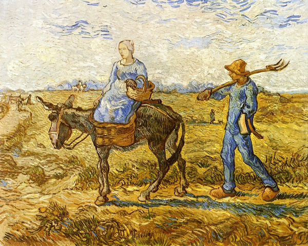 Morning: Peasant Couple Going to Work (after Millet) - Click Image to Close