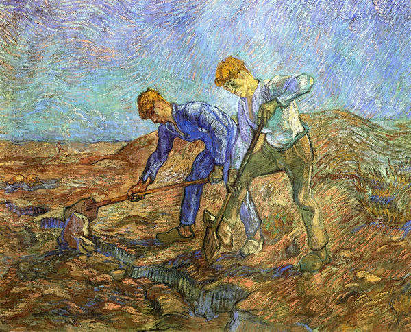 Two Peasants Diging (after Millet) - Click Image to Close
