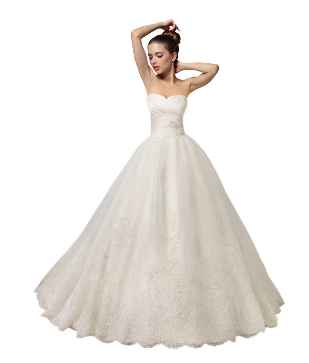 Women's Elegant Strapless A-line Satin and Lace Wedding Dress (U