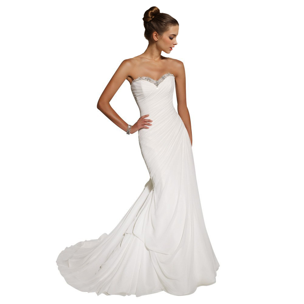 Women's Strapless A-line Chiffon Court Train Wedding Dress (US2)
