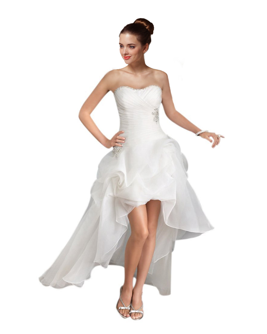 Women's Strapless High-low Satin Wedding Dress (US2) White - Click Image to Close