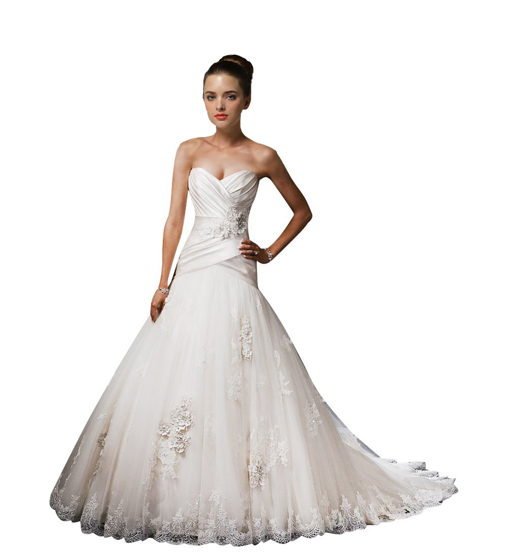 Women's Strapless Lace Over Satin Princeless Wedding Dress (US2)
