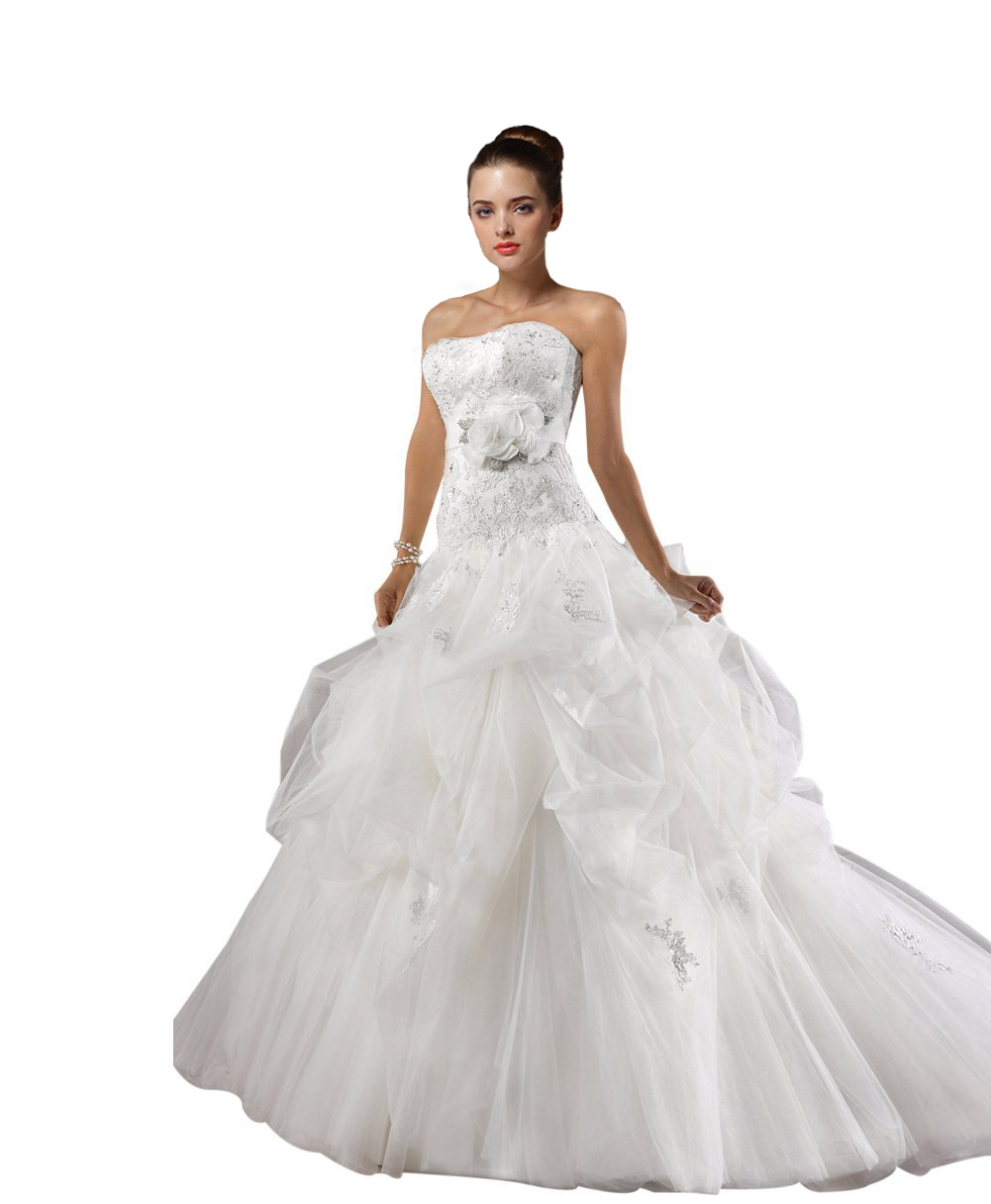 Women's Strapless Lace Upper Bodice With Net Chapel Train Weddin - Click Image to Close
