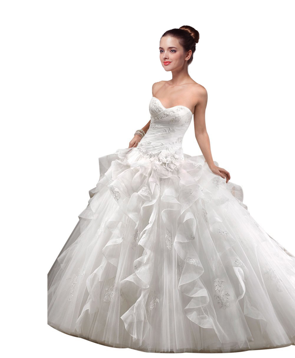 Women's Luxury Tull Over Satin Ball Gown With Tiered Organza Wed - Click Image to Close