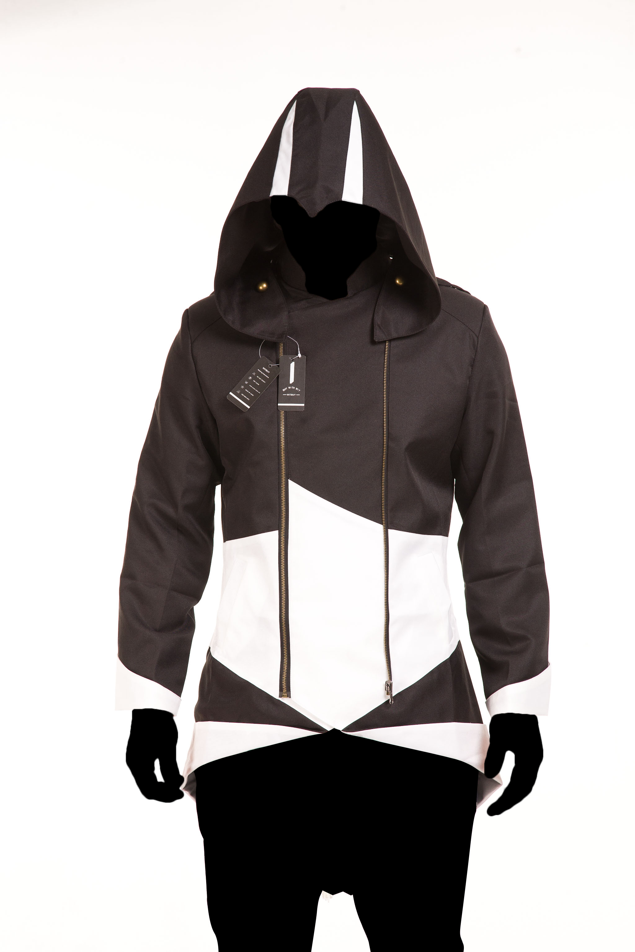 Assassin's Creed 3 Connor Kenway Coat Jacket Hoodie Black White - Click Image to Close